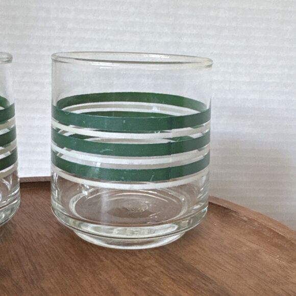 Vintage Green And White Small 8 Ounce Striped Juice Glasses Set of 5 - Picture 8 of 11